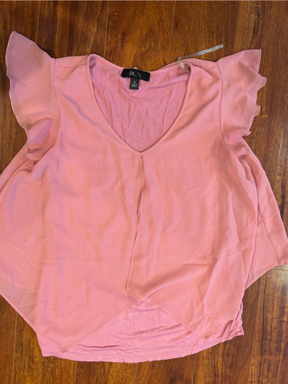 BCX Blush Pink V-Neck Flutter Sleeve Top